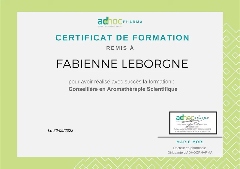 Certificat Aromathérapie scientifique