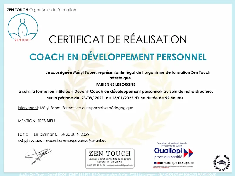 Certificat Coach bien-être certifiée