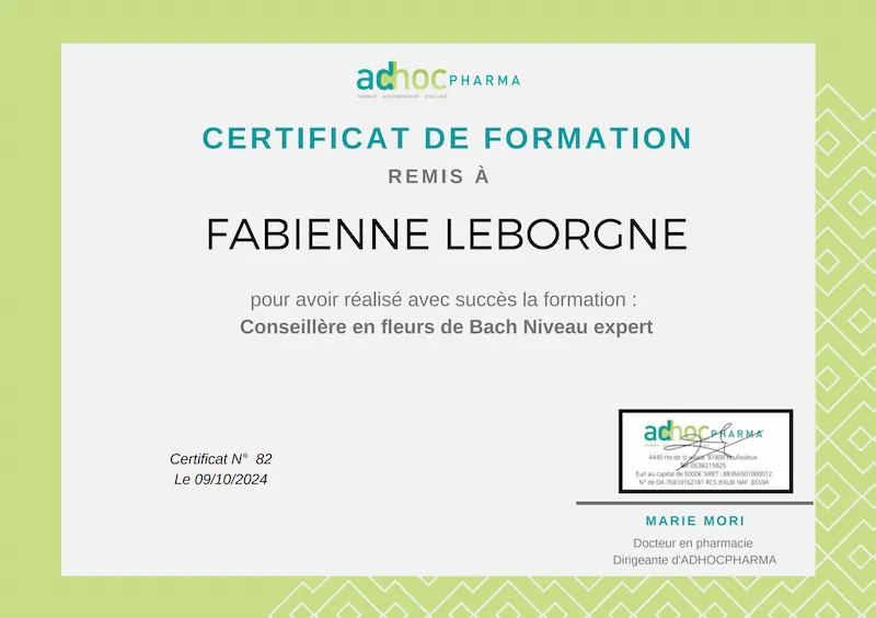 Certificat Fleurs de Bach